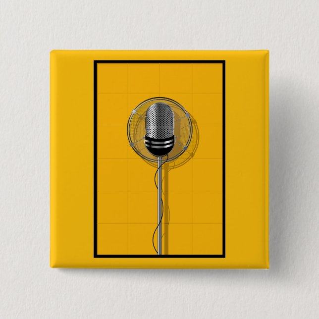 Macaron Carré 5 Cm Retro Microphone on Bold Yellow (Devant)