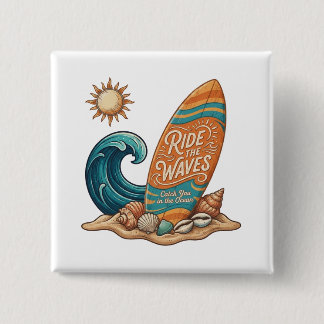 Macaron Carré 5 Cm Ride the Waves Surfboard Illustration - Tropical B