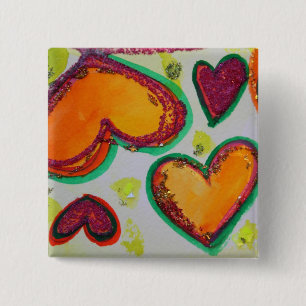 Macaron Carré 5 Cm Rire Coeurs Bliss rose Boutons d'art ou Pins d'ord