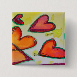 Macaron Carré 5 Cm Rire Coeurs Flying Art Bouton ou bijoux en pin