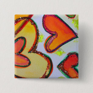 Macaron Carré 5 Cm Rire Coeurs Jardin Boutons d'art ou Épingles