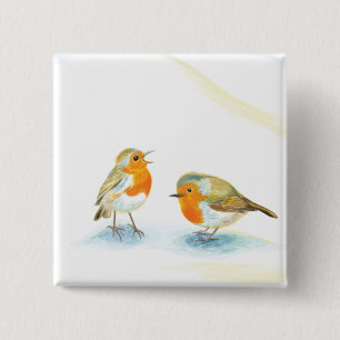 Macaron Carré 5 Cm Robins rouges en hiver