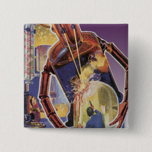 Macaron Carré 5 Cm Robot de science-fiction vintage avec des yeux à f