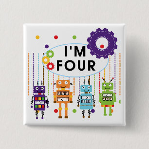Macaron Carré 5 Cm Robot T-shirts et cadeaux d'anniversaire 4e