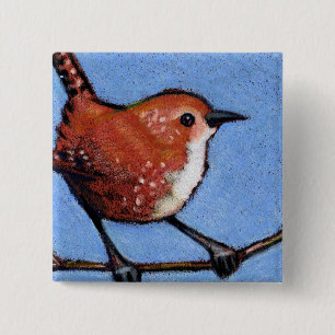 MACARON CARRÉ 5 CM ROITELET, OISEAU, CRAYON DE COULEUR