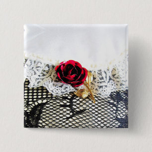 Macaron Carré 5 Cm Romantic red rose and white lace