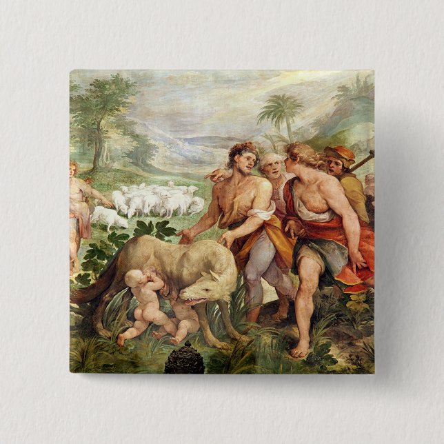 Macaron Carré 5 Cm Romulus a allaité par le -loup (Devant)