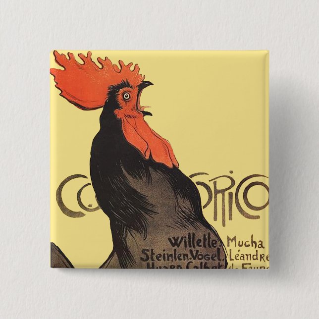 Macaron Carré 5 Cm Rooster Steinlen Cocorico (Devant)