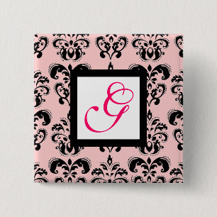 Macaron Carré 5 Cm ROSE BLACK DAMASK CARRÉ BLANC MONOGRAM Fuchsia