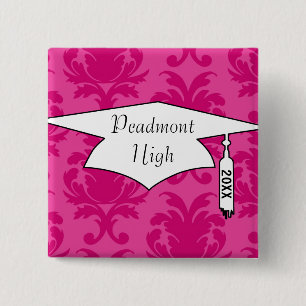 Macaron Carré 5 Cm rose chaud sur rose chic damask motif