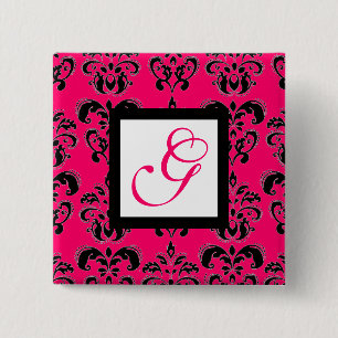 MACARON CARRÉ 5 CM ROSE FUCHSIA DAMASK CARRÉ BLANC MONOGRAM