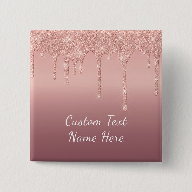 Macaron Carré 5 Cm Rose Gold Burron Parties scintillant Drives Nom du (Devant)