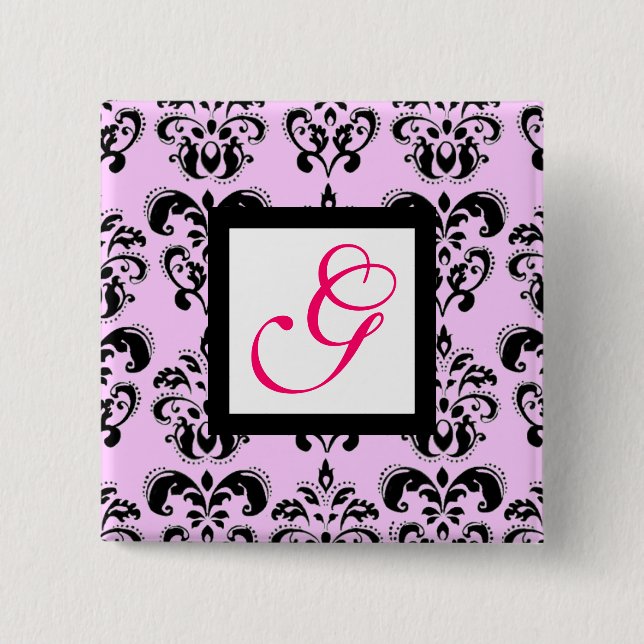 MACARON CARRÉ 5 CM ROSE LILAC BLACK DAMASK CARRÉ BLANC MONOGRAM (Devant)