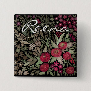 Macaron Carré 5 Cm Roses aquarelle, sur un arrière - plan noir, aquar