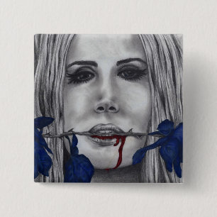 Macaron Carré 5 Cm Roses de sang Portrait de femme vampire bleue Art 