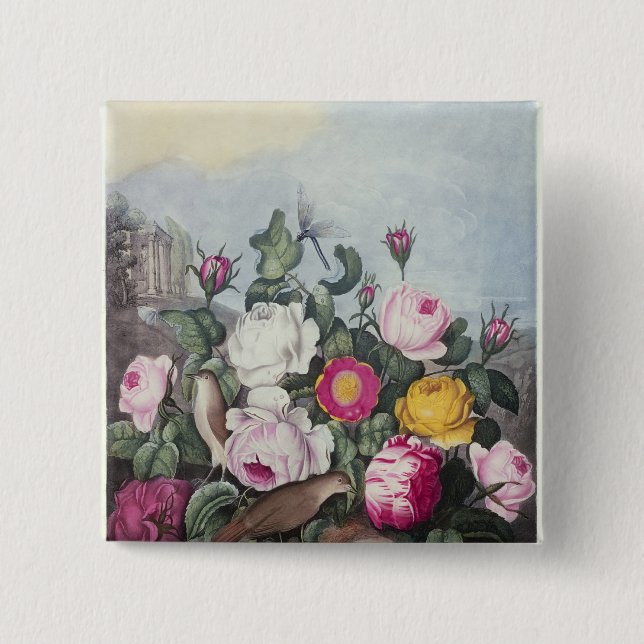 Macaron Carré 5 Cm Roses, 'du temple de Flora (Devant)