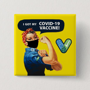 Macaron Carré 5 Cm Rosie le Riveter, j'ai mon bouton de vaccin COVID-