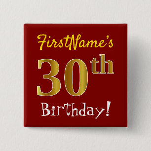 Macaron Carré 5 Cm Rouge, anniversaire d'or de Faux 30ème, avec le
