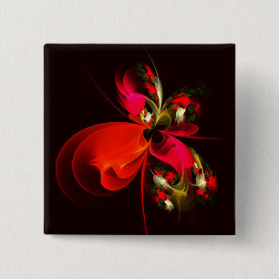 Macaron Carré 5 Cm Rouge Vert Floral Moderne Art Abstrait Motif #02