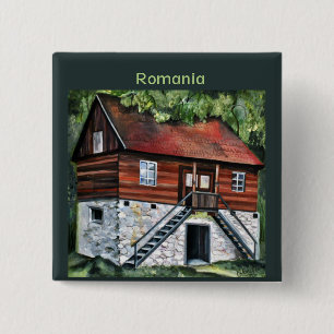 Macaron Carré 5 Cm Roumanie - Maison traditionnelle transylvanienne