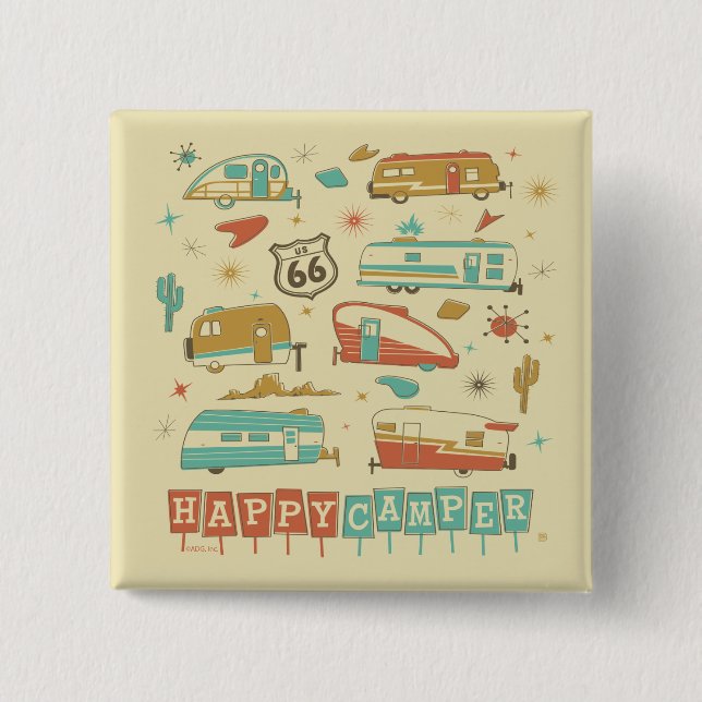 Macaron Carré 5 Cm Route 66 Happy Camper (Devant)