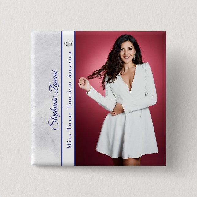 Macaron Carré 5 Cm Royal Ice Pageant Sash Button Pin (Devant)