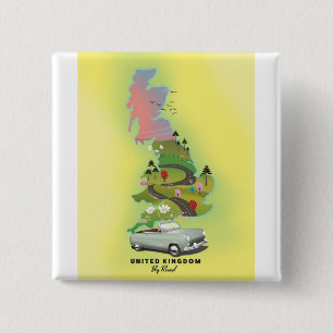 Macaron Carré 5 Cm Royaume-Uni "By Road" Affiche de voyage Vintage