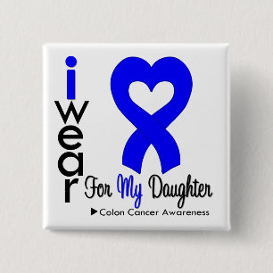 Macaron Carré 5 Cm Ruban bleu de coeur de cancer du colon pour ma