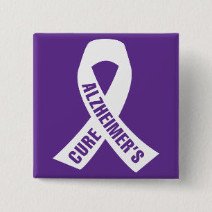 Macaron Carré 5 Cm Ruban Cure Alzheimers sur violet