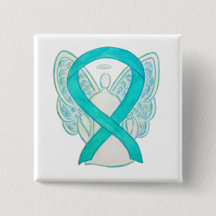 Macaron Carré 5 Cm Ruban de sensibilisation Ange Turquoise Art Épingl
