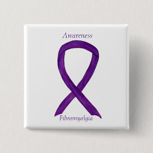 Macaron Carré 5 Cm Ruban de sensibilisation Fibromyalgie Épingle d'ar