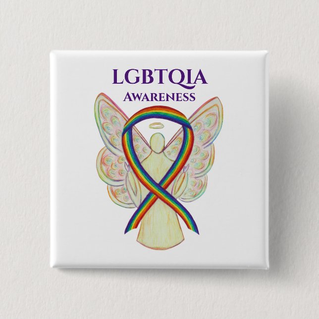 Macaron Carré 5 Cm Ruban de sensibilisation LGBTQIA - Épingle de bout (Devant)