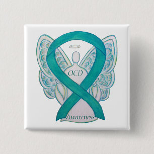 Macaron Carré 5 Cm Ruban de sensibilisation OCD Turquoise Gardien Ang