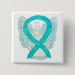 Macaron Carré 5 Cm Ruban de sensibilisation OCD Turquoise Gardien Ang