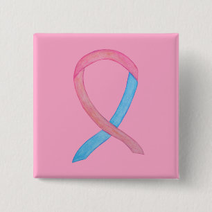 Macaron Carré 5 Cm Ruban de sensibilisation rose et bleu - Pins perso