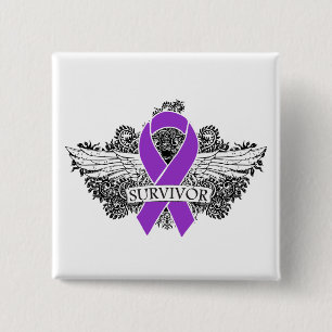 Macaron Carré 5 Cm Ruban de survie à ailes du cancer pancréatique