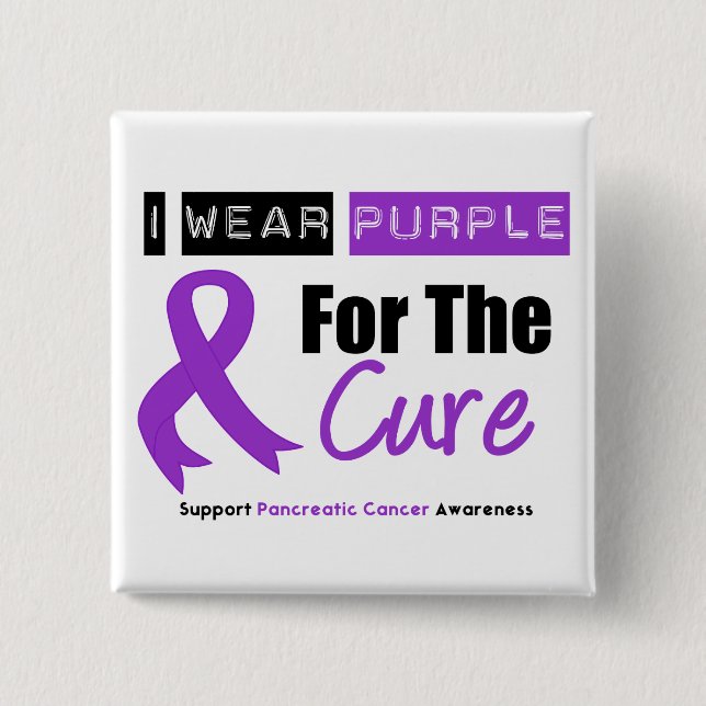 Macaron Carré 5 Cm Ruban Pancréatique Cancer Purple Pour Le CURE (Devant)