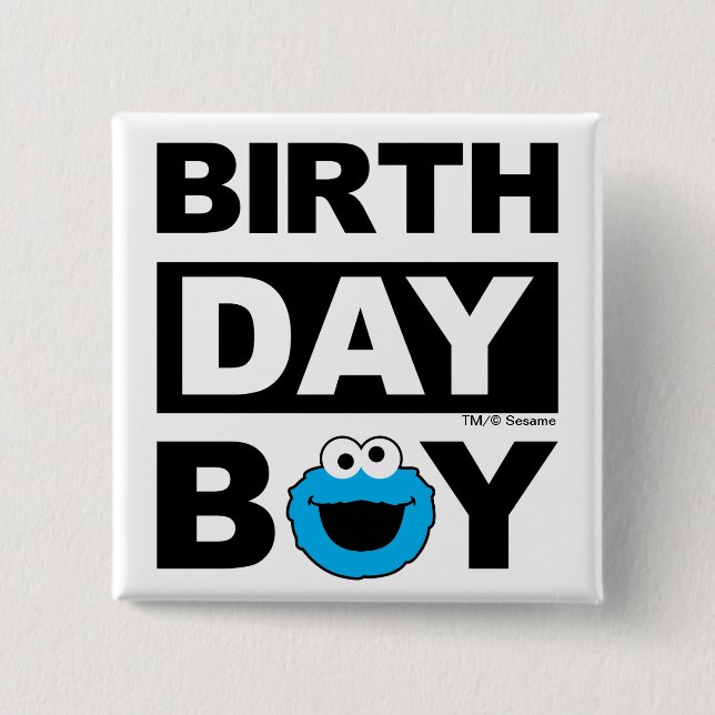 Macaron Carré 5 Cm Rue Sésame | Cookie Monster - Birthday Boy (Devant)