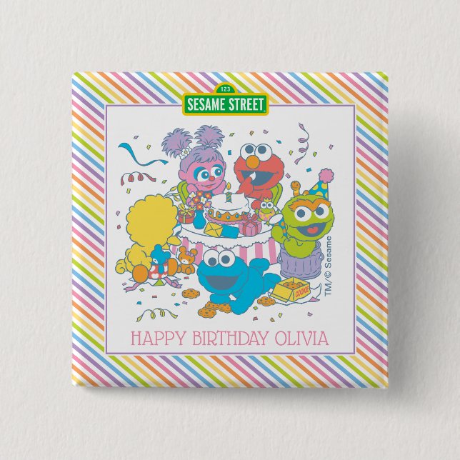Macaron Carré 5 Cm Rue Sésame | Premier anniversaire du bébé (Devant)