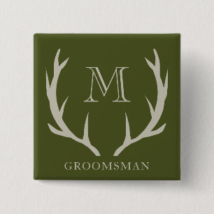Macaron Carré 5 Cm Rustic Army Green Antler Personnalisé Groomsmen Ca