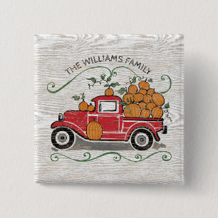 Macaron Carré 5 Cm Rustic Vintage Red Truck Citrouilles Nom de famill