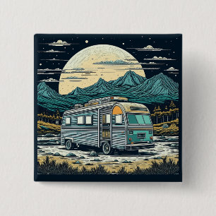 Macaron Carré 5 Cm RV vintage dans les montagnes avec Pleine lune