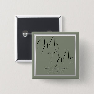 Macaron Carré 5 Cm Sage et Mariage argenté sophistiqués