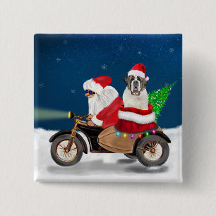 Macaron Carré 5 Cm Saint Bernard Chien Noël Père Noël