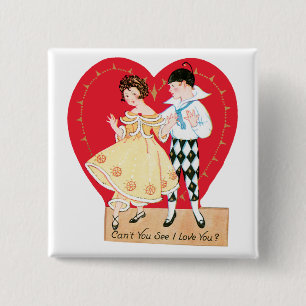 Macaron Carré 5 Cm Saint Valentin, Arlequin Vintage et Coeur