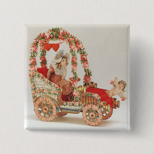 Macaron Carré 5 Cm Saint-Valentin victorien vintage, voiture avec des