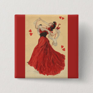Macaron Carré 5 Cm Saint-Valentin vintage, Dame de la danse Cœurs rou