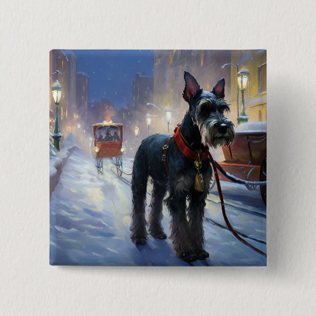 Macaron Carré 5 Cm Saison de Noël des Schnauzer miniatures (Devant)