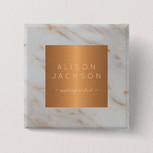 Macaron Carré 5 Cm Salon de beauté employé cuivre métal gris marbre (Devant)