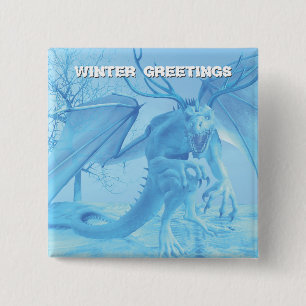 Macaron Carré 5 Cm Salutations d'hiver. Dragon de glace avec bois